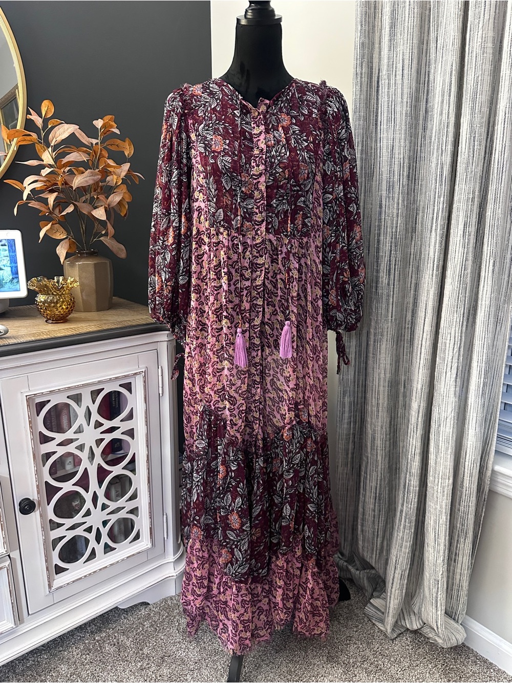 Free People Estelle Chiffon Button Front Printed Maxi Dress-medium